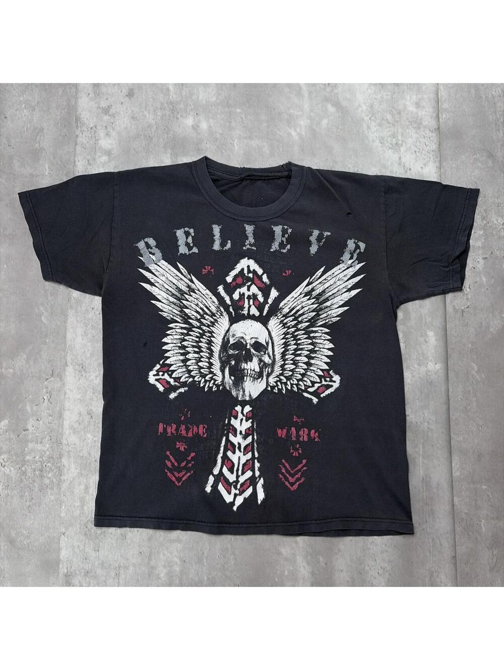 Y2K Black Believe Grunge Gothic Skater Distressed T-Shirt